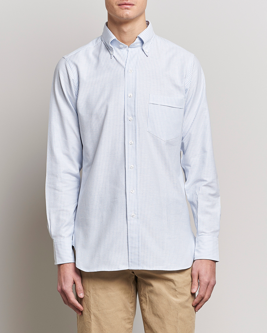 Men | Oxford Shirts | Drake\'s | Striped Oxford Button Down Shirt Blue/White