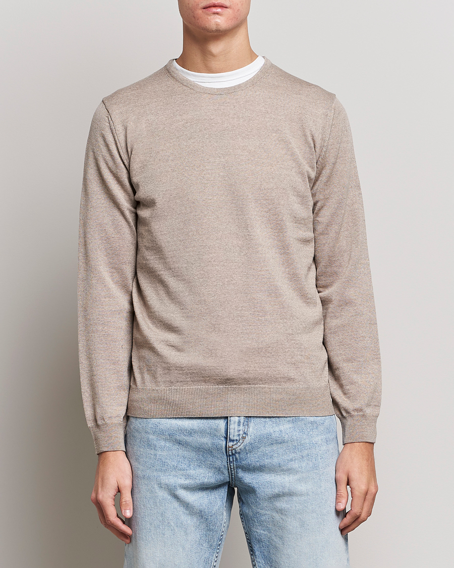 Men | Sweaters & Knitwear | Stenströms | Merino Crew Neck Sand