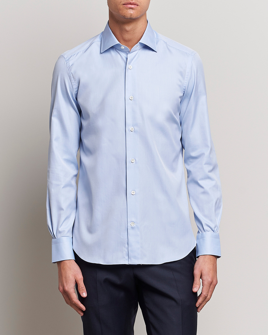Men | Formal Wear | Mazzarelli | Soft Cotton Cut Away Shirt Light Blue
