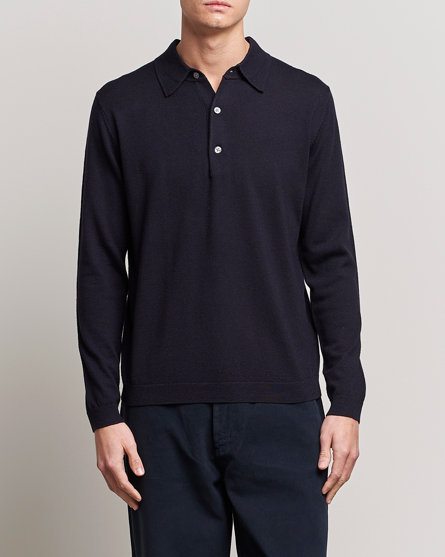 Men | Knitted Polo Shirts | A Day\'s March | Ambroz Merino Polo Navy