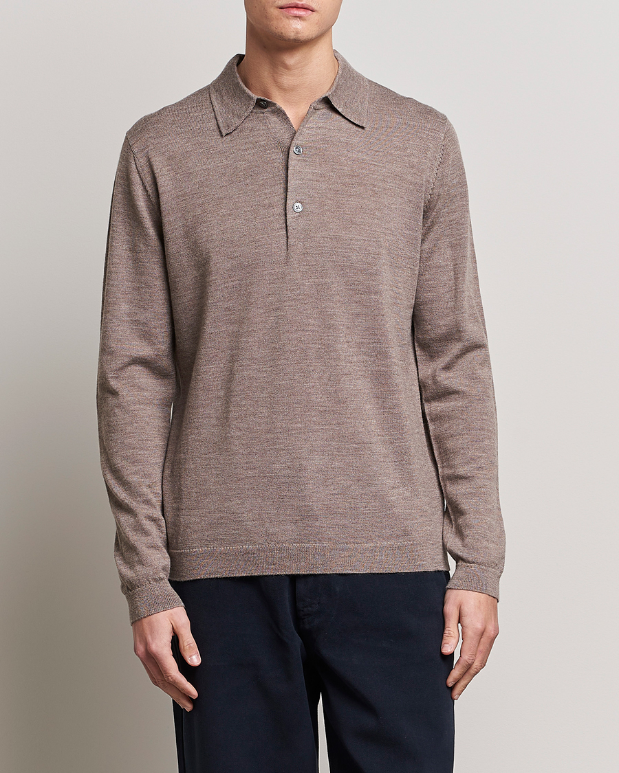 Men | Knitted Polo Shirts | A Day\'s March | Ambroz Merino Polo Taupe Melange