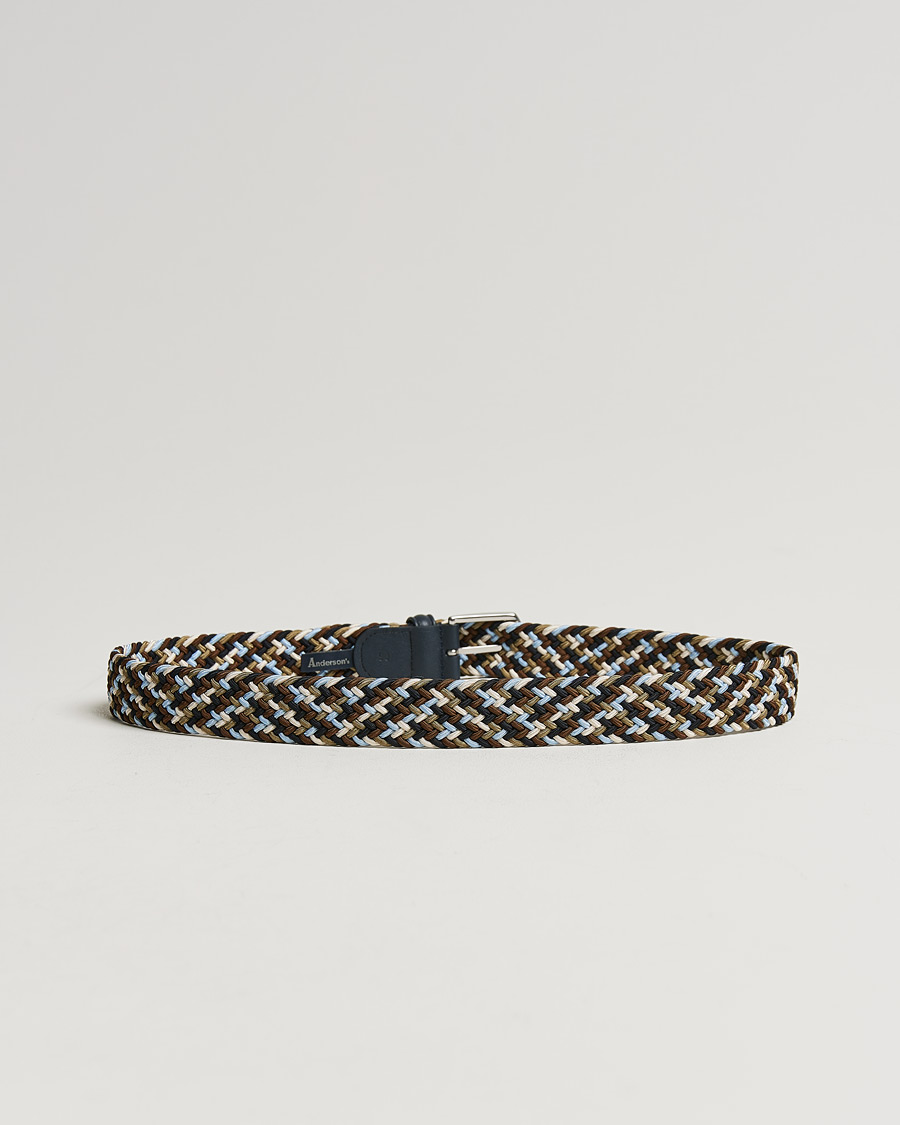 Men | Anderson's | Anderson\'s | Stretch Woven 3,5 cm Belt Navy/Green/Brown