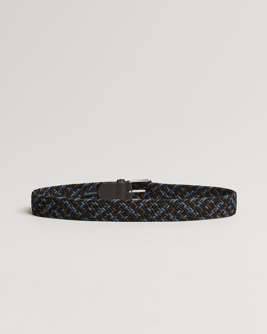 Men | Anderson's | Anderson\'s | Stretch Woven 3,5 cm Belt Navy/Brown