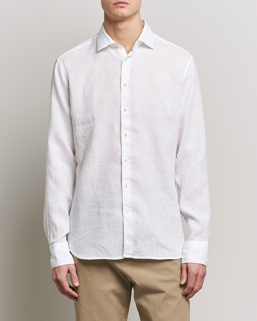 Men | Clothing | Stenströms | Fitted Body Cut Away Linen Shirt White