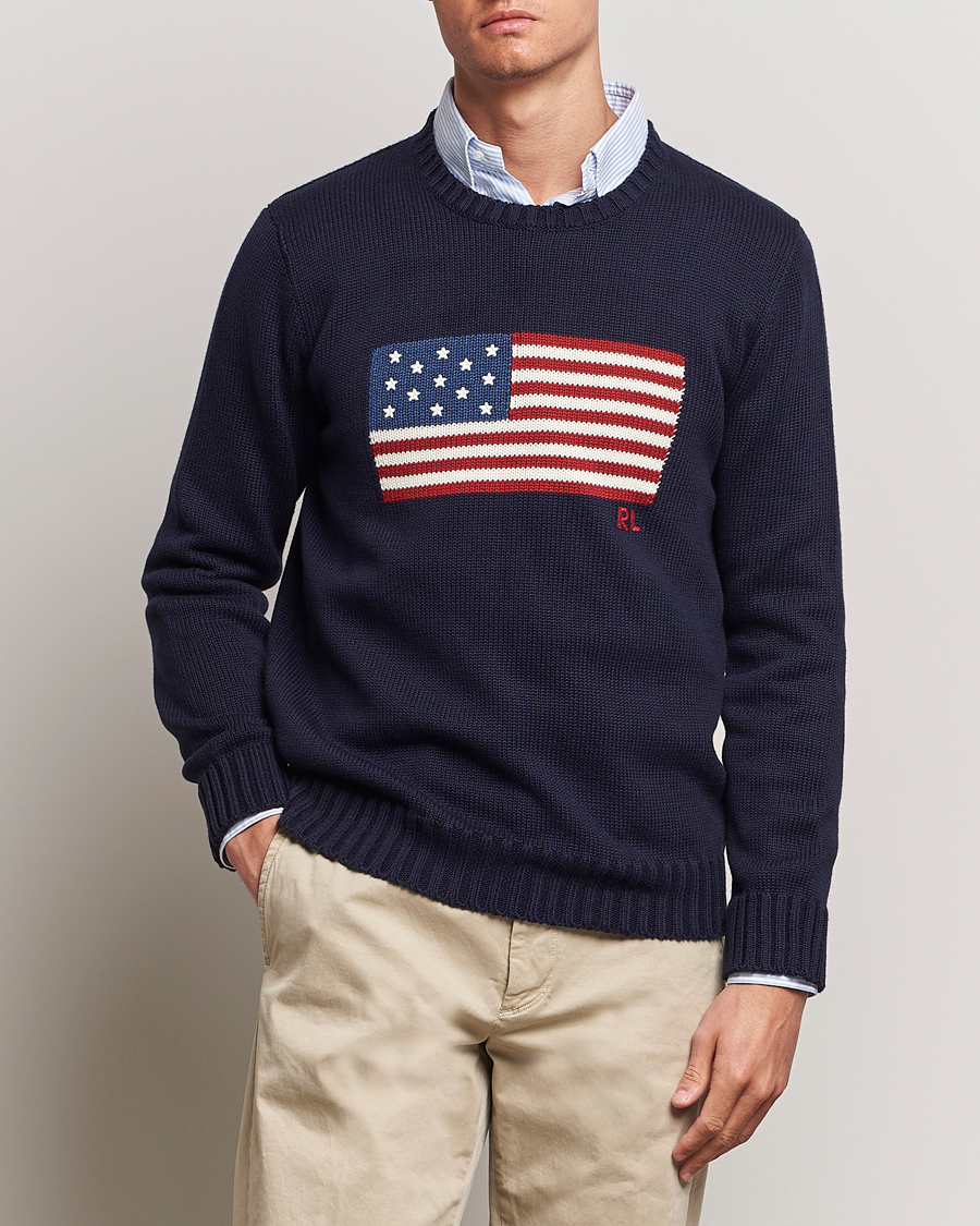 Men | Only Polo | Polo Ralph Lauren | Cotton Knitted Flag Sweater Hunter Navy