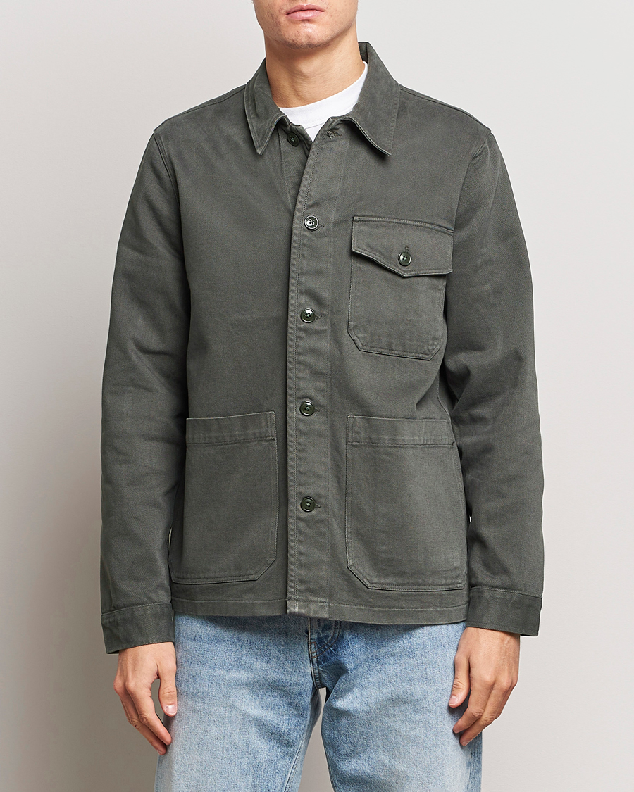 Men | Shirt Jackets | A Day\'s March | Patch Pocket Sturdy Twill Overshirt Olive