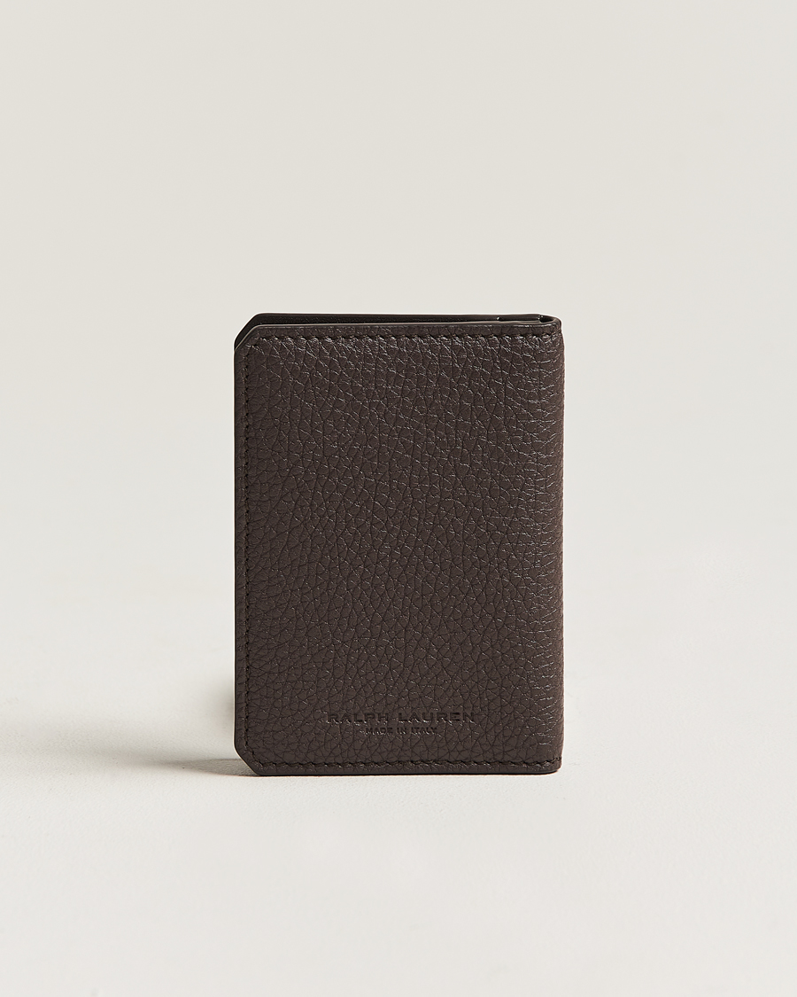 Men | Bi-fold & Zip Wallets | Ralph Lauren Purple Label | Pebbled Calfskin Wallet Dark Brown