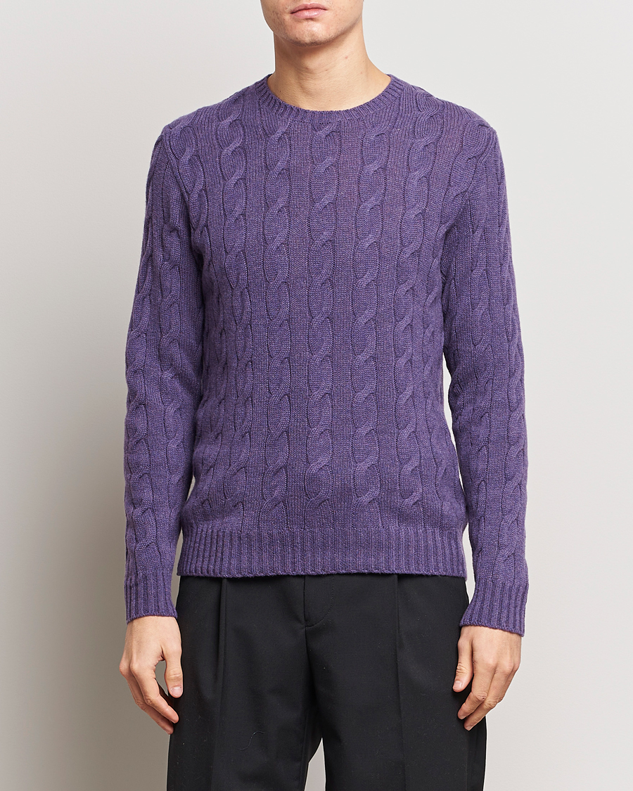 Men | Cashmere sweaters | Ralph Lauren Purple Label | Cashmere Cable Sweater Purple Melange