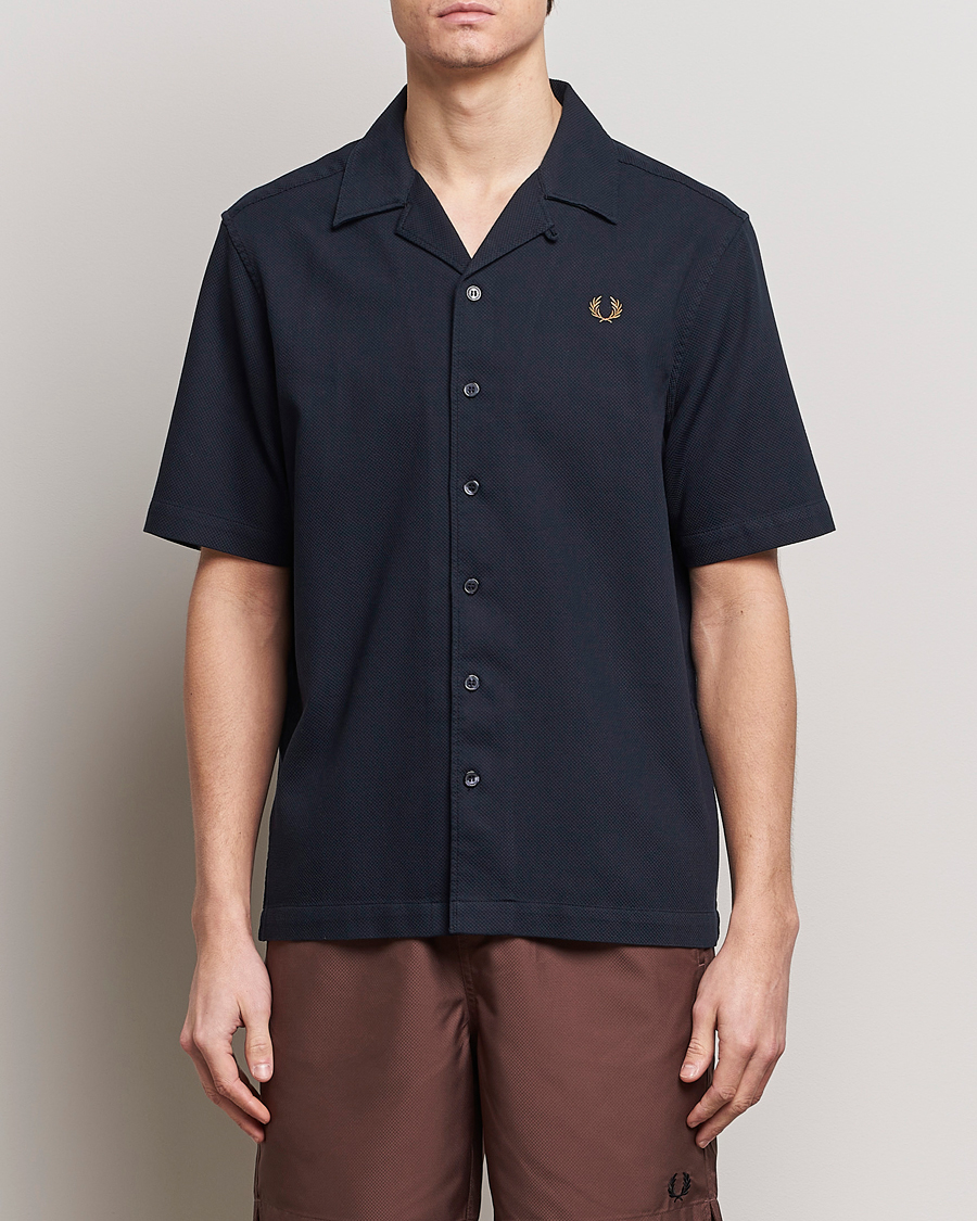 Men |  | Fred Perry | Pique Textured Short Sleeve Shirt Navy