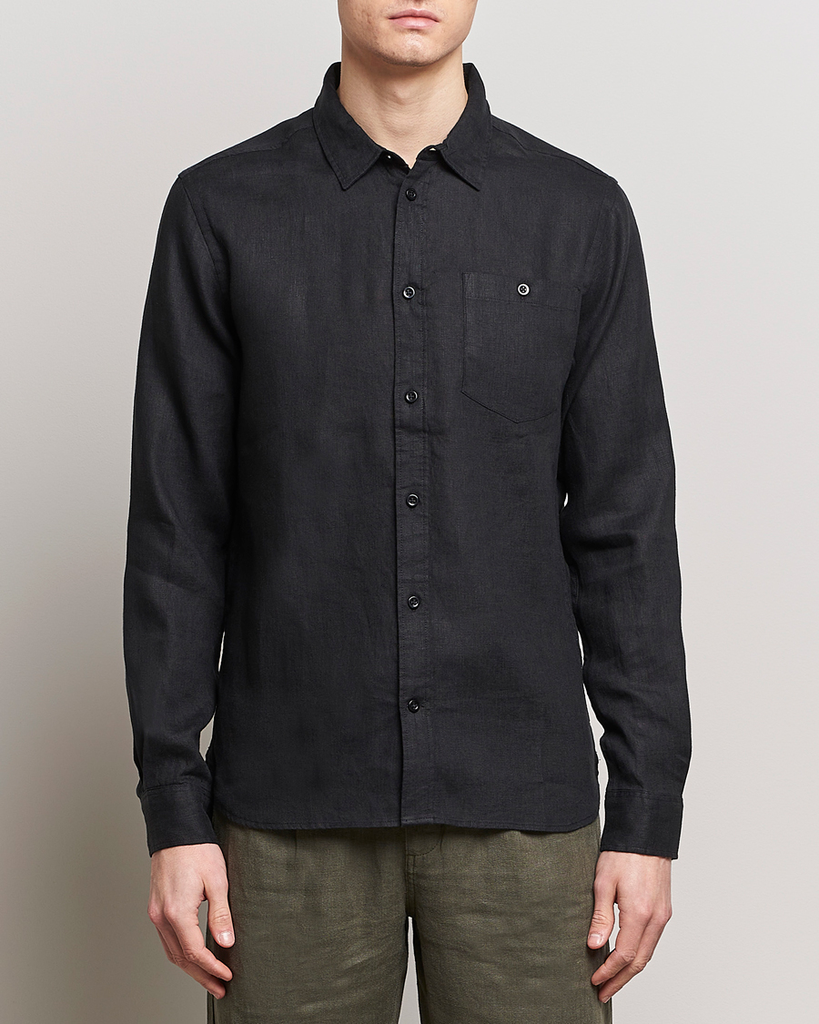 Men | Clothing | KnowledgeCotton Apparel | Regular Linen Shirt Jet Black