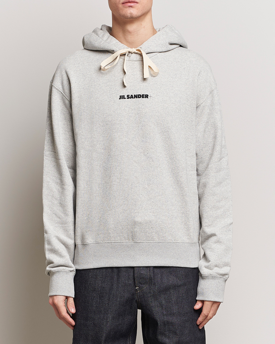 Men | Hooded Sweatshirts | Jil Sander | Small Logo Cotton Hoodie Light Grey