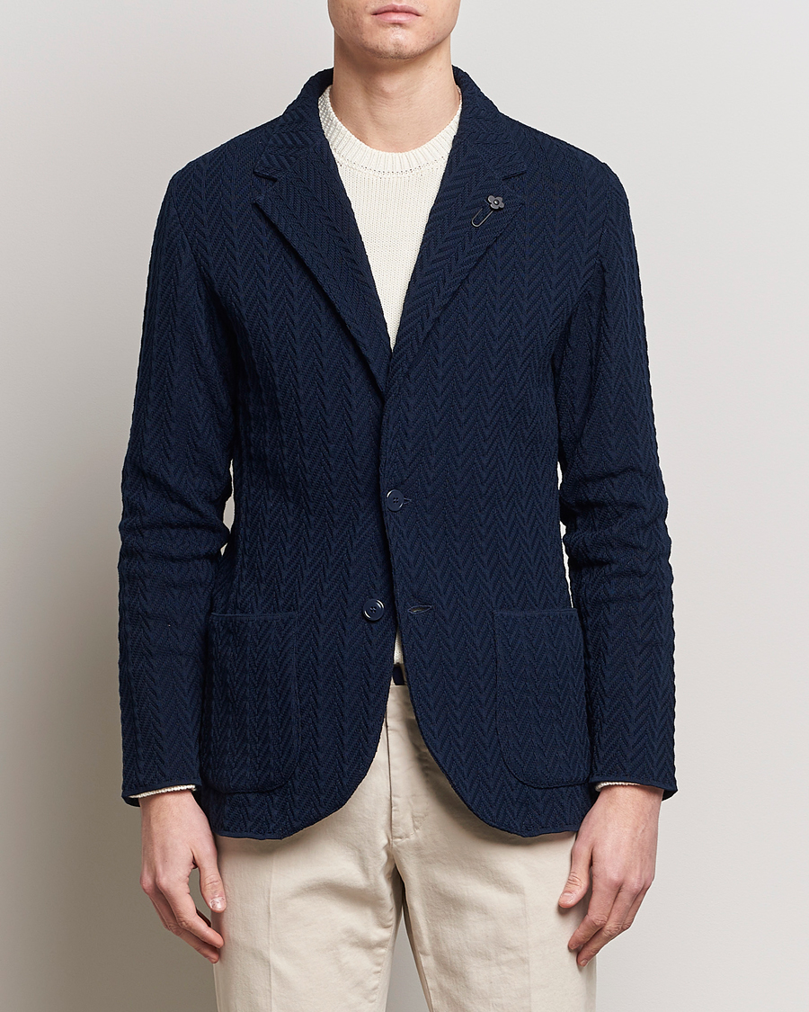 Men |  | Lardini | Knitted Structure Cotton Blazer Navy