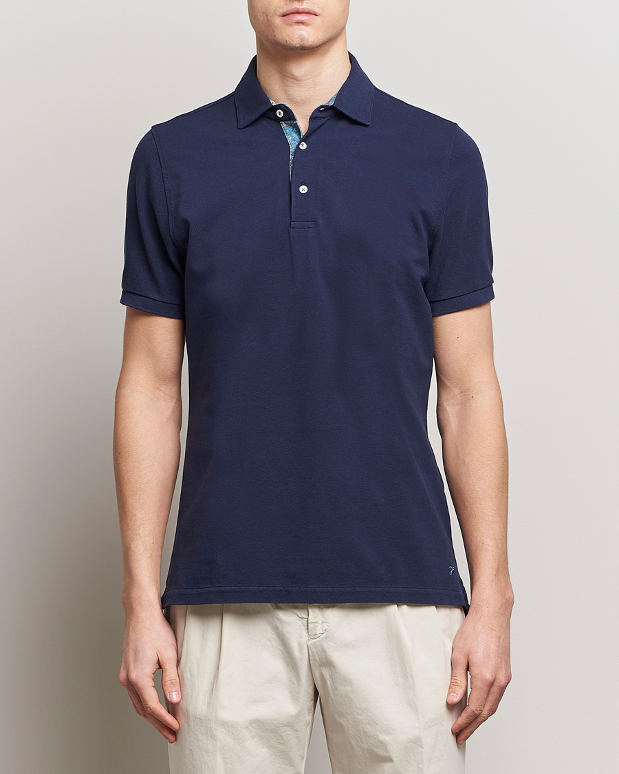 Men | Clothing | Stenströms | Cotton Pique Contrast Polo Shirt Navy