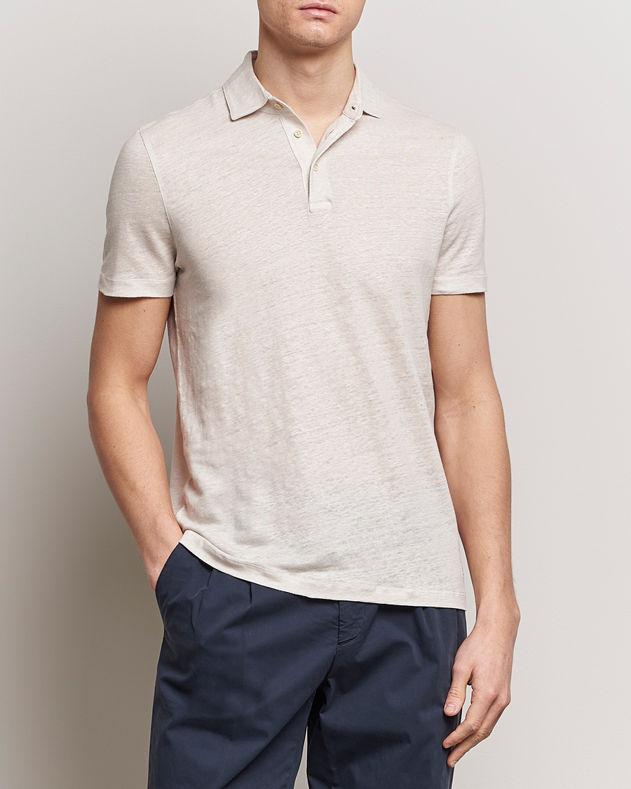 Men | Clothing | Stenströms | Linen Polo Shirt Beige