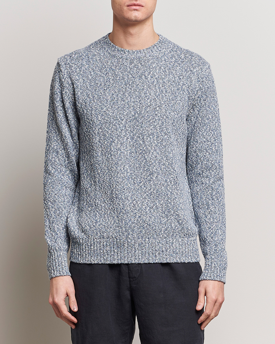 Men | Sweaters & Knitwear | Altea | Cotton Mouline Crew Neck Pullover Blue Melange