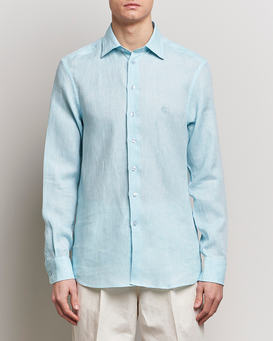 Men | Linen Shirts | Etro | Slim Fit Linen Shirt Light Blue