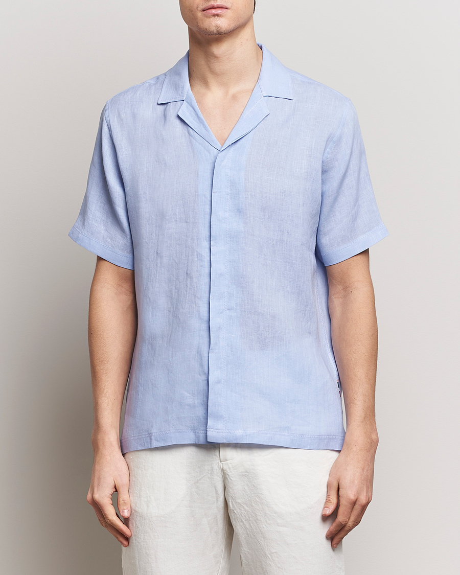 Men | Orlebar Brown | Orlebar Brown | Maitan Short Sleeve Linen Shirt Soft Blue