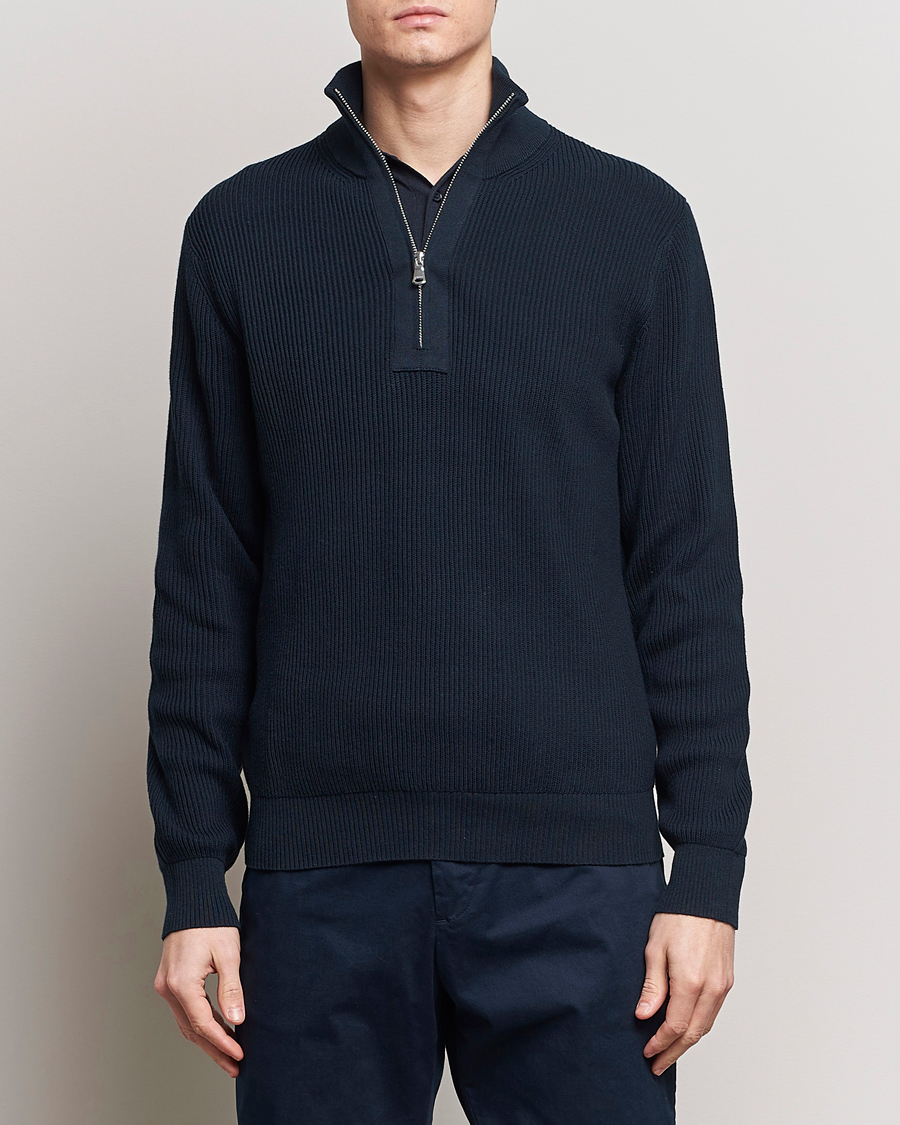 Men | Half-zip | J.Lindeberg | Alex Half Zip Organic Cotton Sweater Navy