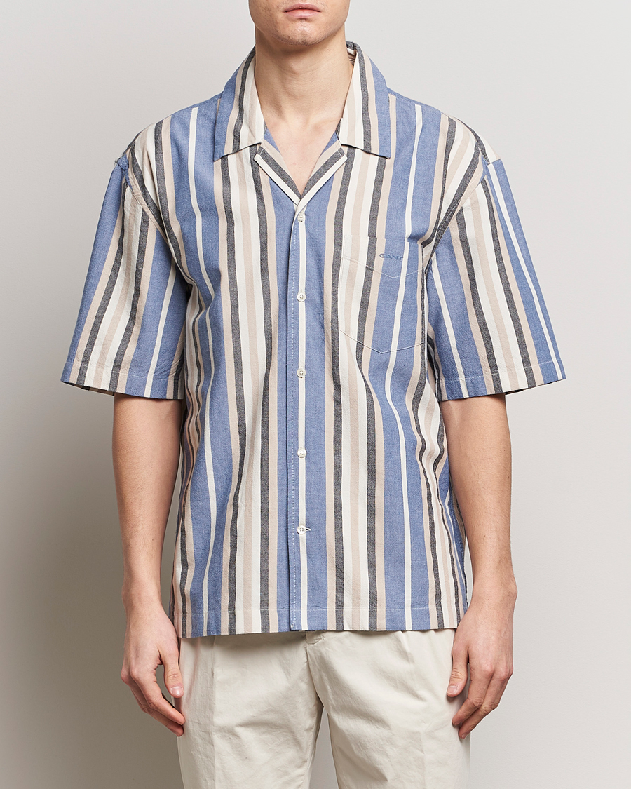 Men | GANT | GANT | Relaxed Fit Wide Stripe Short Sleeve Shirt Rich Blue