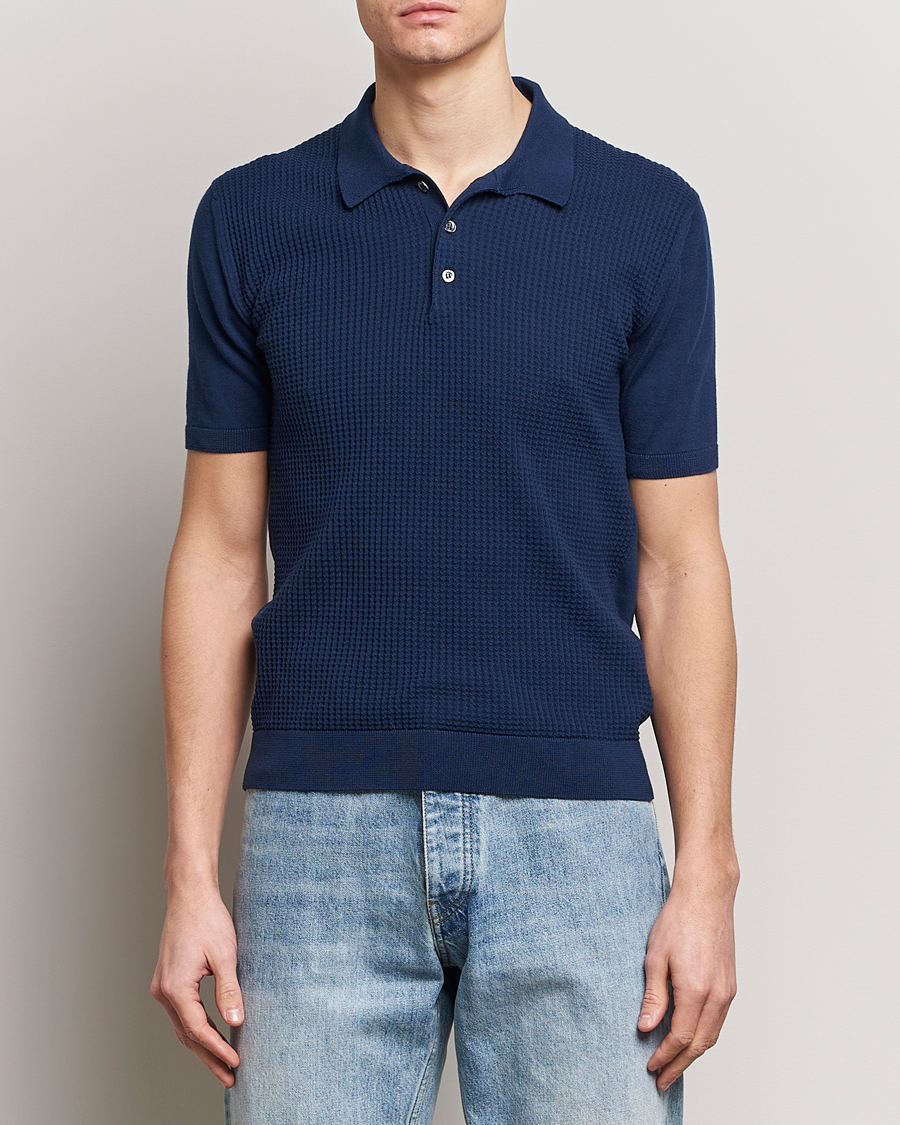 Men | Polo Shirts | Baracuta | Waffle Knitted Polo Navy