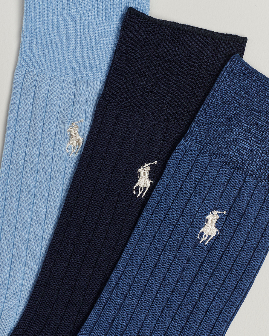 Men | World of Ralph Lauren | Polo Ralph Lauren | 3-Pack Egyptian Rib Crew Sock Blue Combo