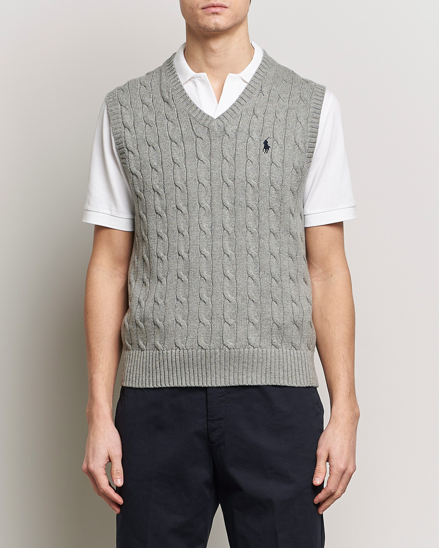 Men | Clothing | Polo Ralph Lauren | Cotton Cable Vest Fawn Grey Heather