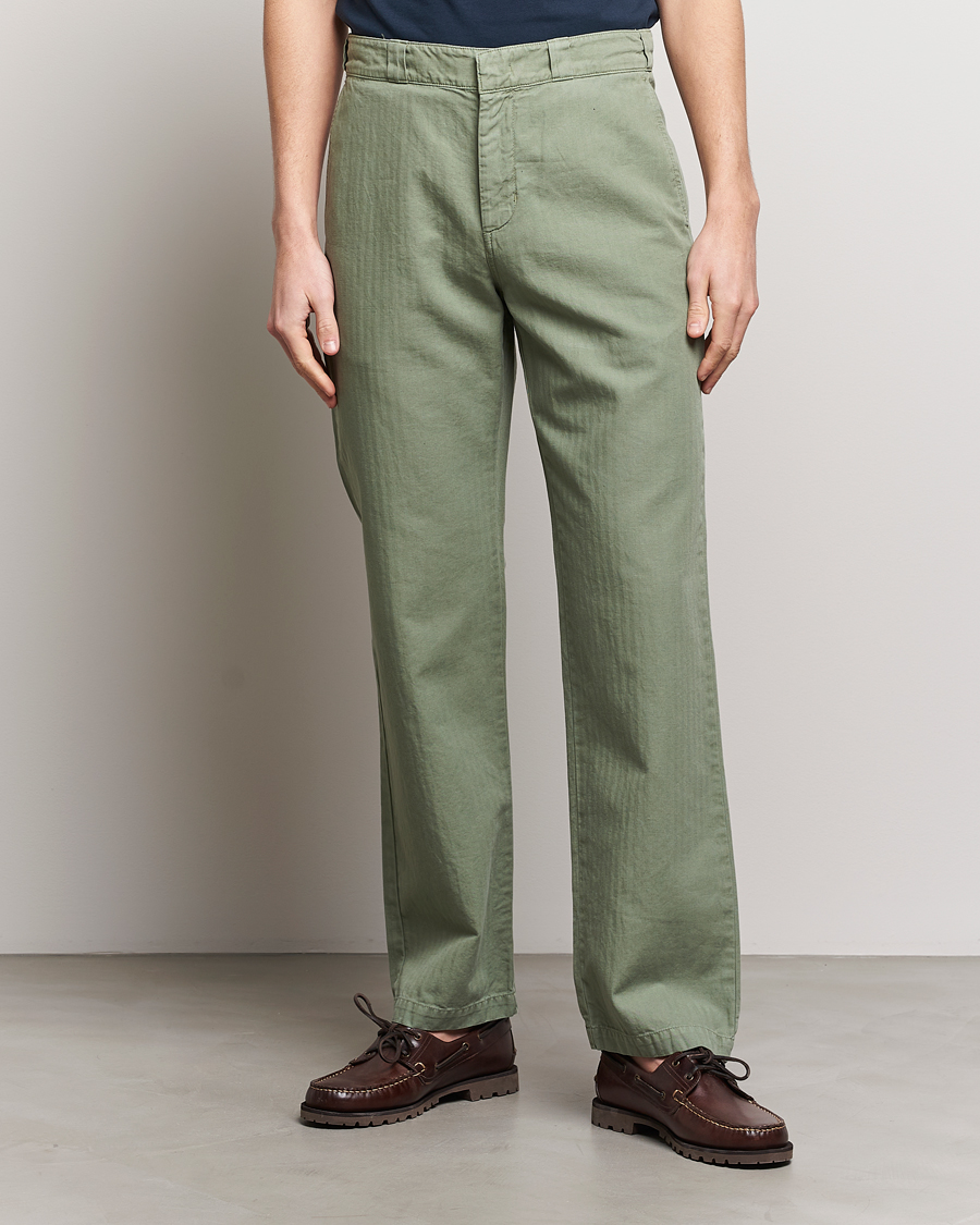 Men | Clothing | Aspesi | Cotton Herringbone Pants Sage