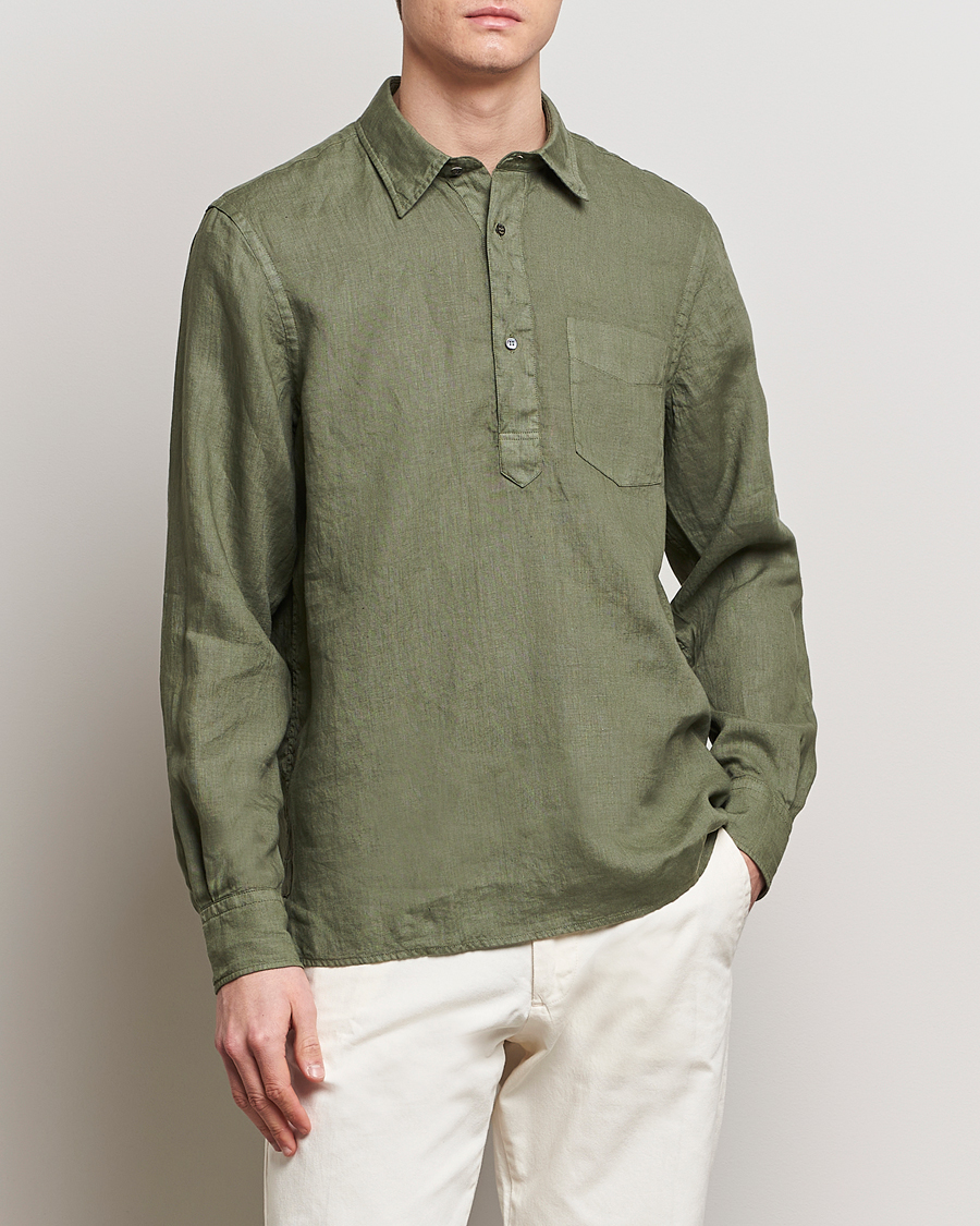 Men | Clothing | Aspesi | Linen Popover Shirt Military