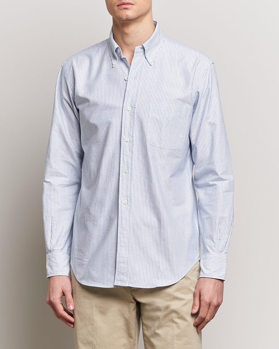 Men | Japanese Department | Kamakura Shirts | Vintage Ivy Oxford Button Down Shirt Blue Stripe