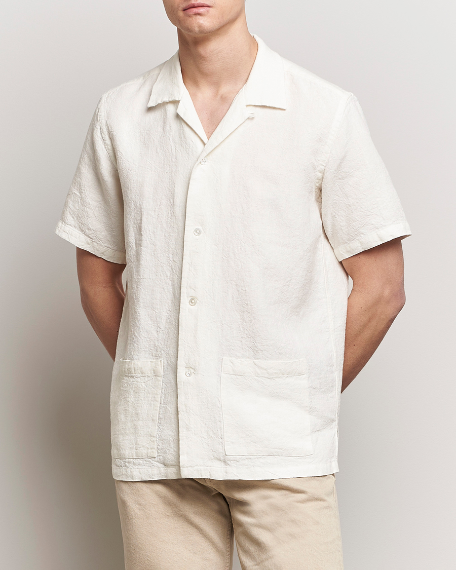 Men | Japanese Department | Kamakura Shirts | Vintage Ivy Heavy Linen Beach Shirt White