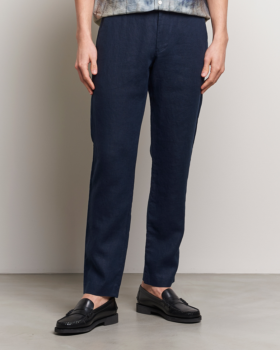 Men | Clothing | NN07 | Theo Linen Trousers Navy Blue