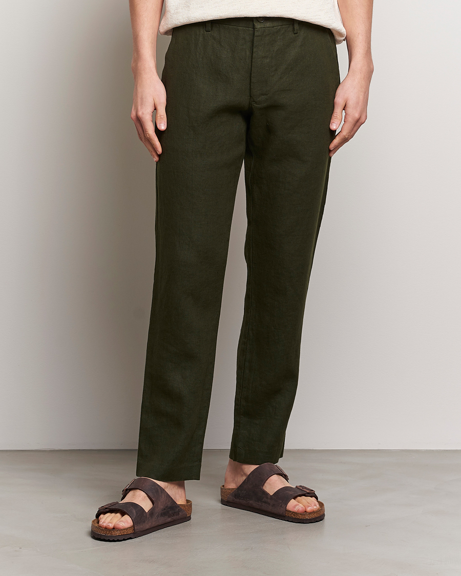Men | Clothing | NN07 | Theo Linen Trousers Rosin Green