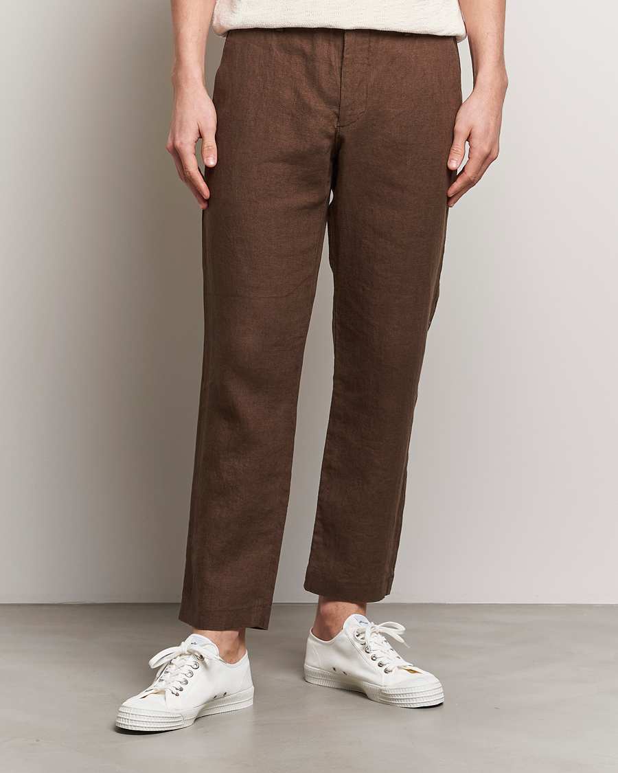 Men | Clothing | NN07 | Theo Linen Trousers Cocoa Brown