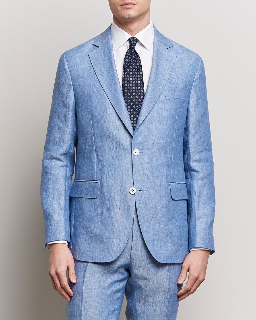 Men | Linen Blazers | Oscar Jacobson | Ferry Soft Linen Blazer Smog Blue