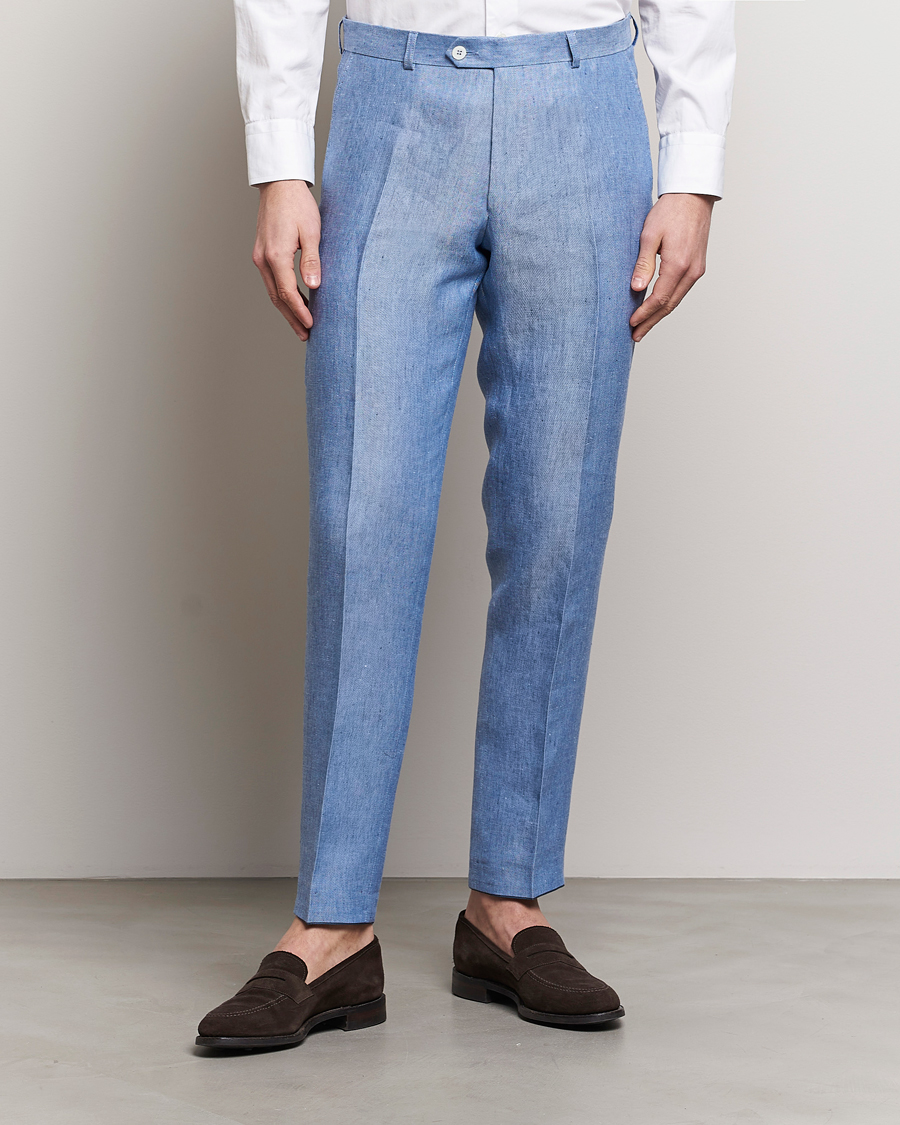 Men | Oscar Jacobson | Oscar Jacobson | Denz Linen Trousers Smog Blue
