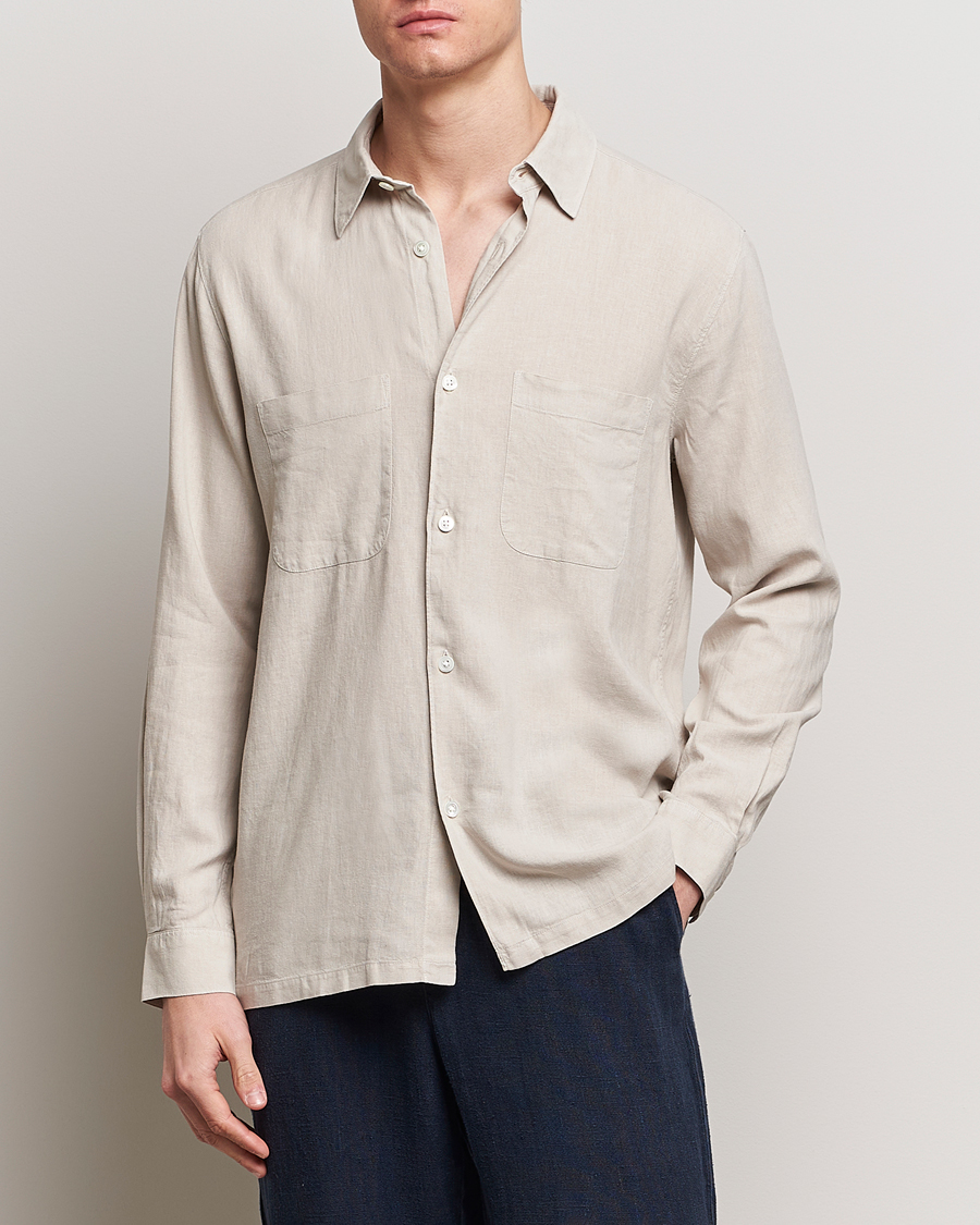 Men | Shirts | A Day\'s March | Balain Linen/Viscose Shirt Dove