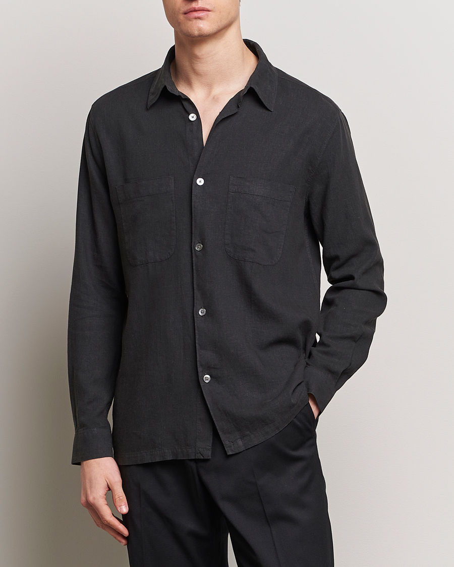 Men | Clothing | A Day's March | Balain Linen/Viscose Shirt Off Black