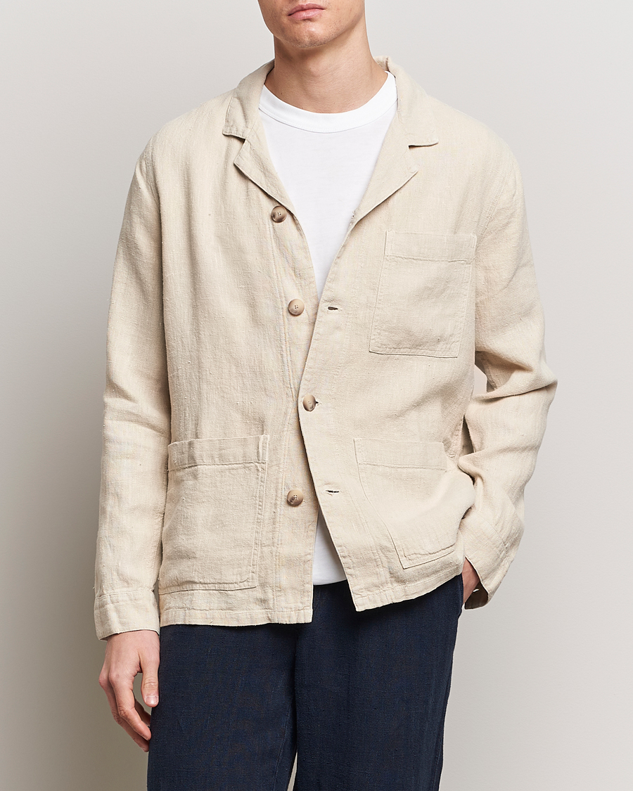 Men | Clothing | A Day's March | Bangher Linen Overshirt Oyster