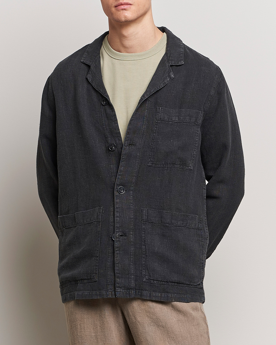 Men | A Day's March | A Day's March | Bangher Linen Overshirt Black