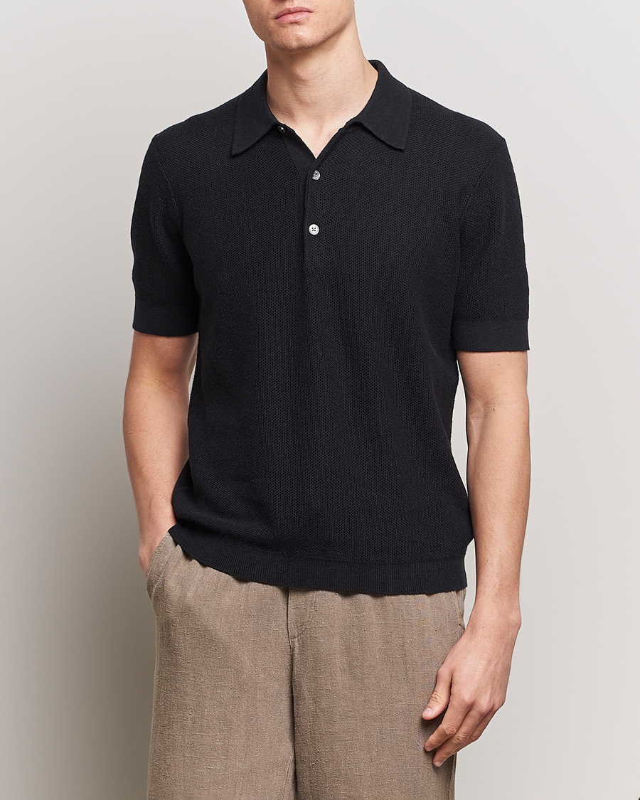 Men | Polo Shirts | A Day's March | Rosehall Popcorn Stitch Polo Black