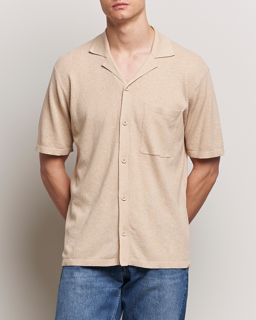 Men | Shirts | A Day\'s March | Yamu Knitted Herringbone Shirt Oyster
