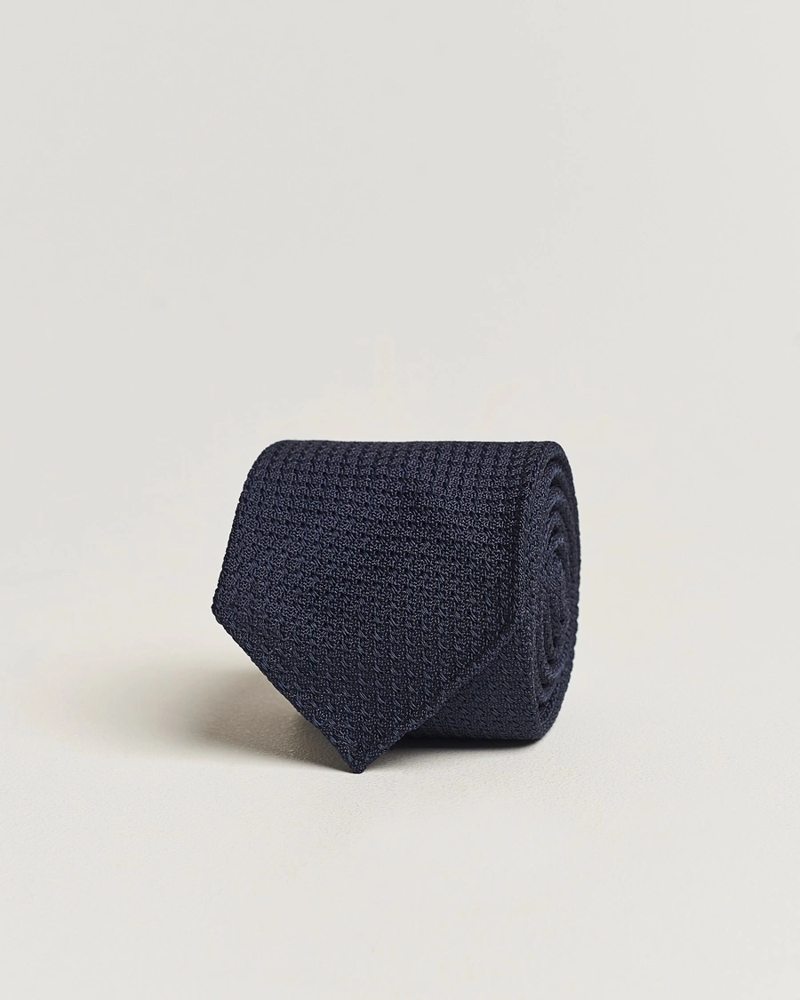 Drake's Drake'sLarge Knot Handrolled Grenadine Silk TieNavy – Blue