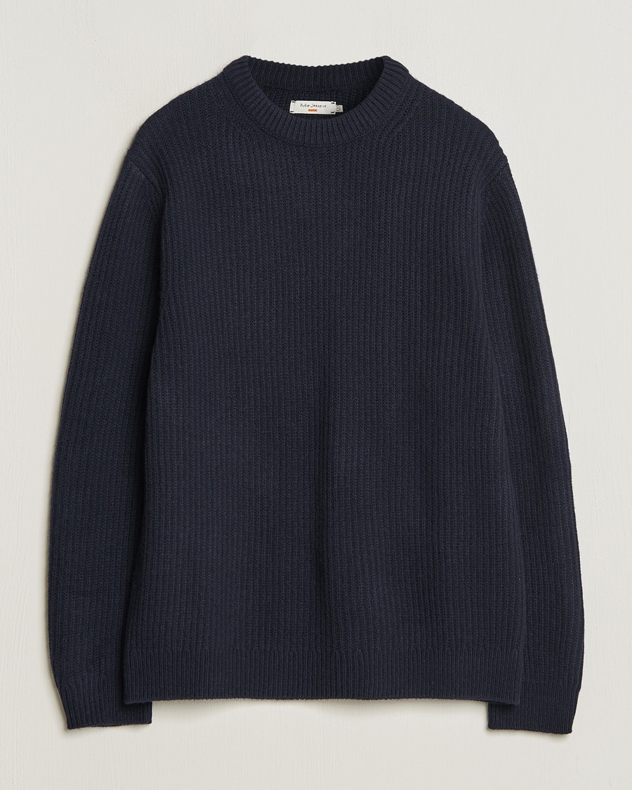 Nudie Jeans August Wool Rib Knitted Sweater Navy – Blue