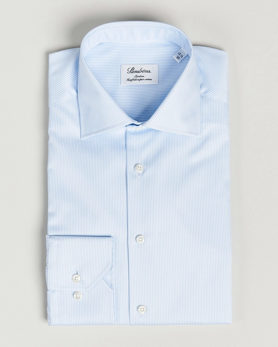 Stenströms Slimline Thin Stripe Shirt White/Blue – Blue