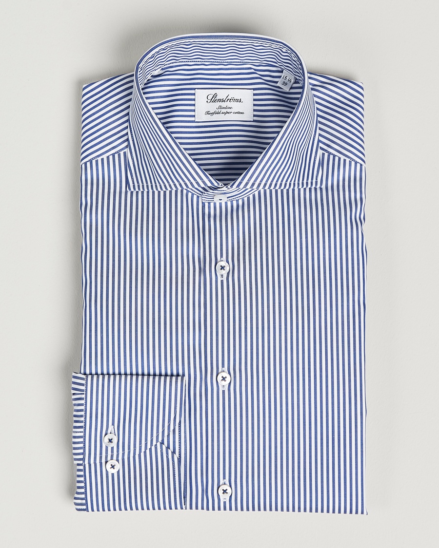 Stenströms Slimline Stripe Cut Away Shirt Navy – Blue
