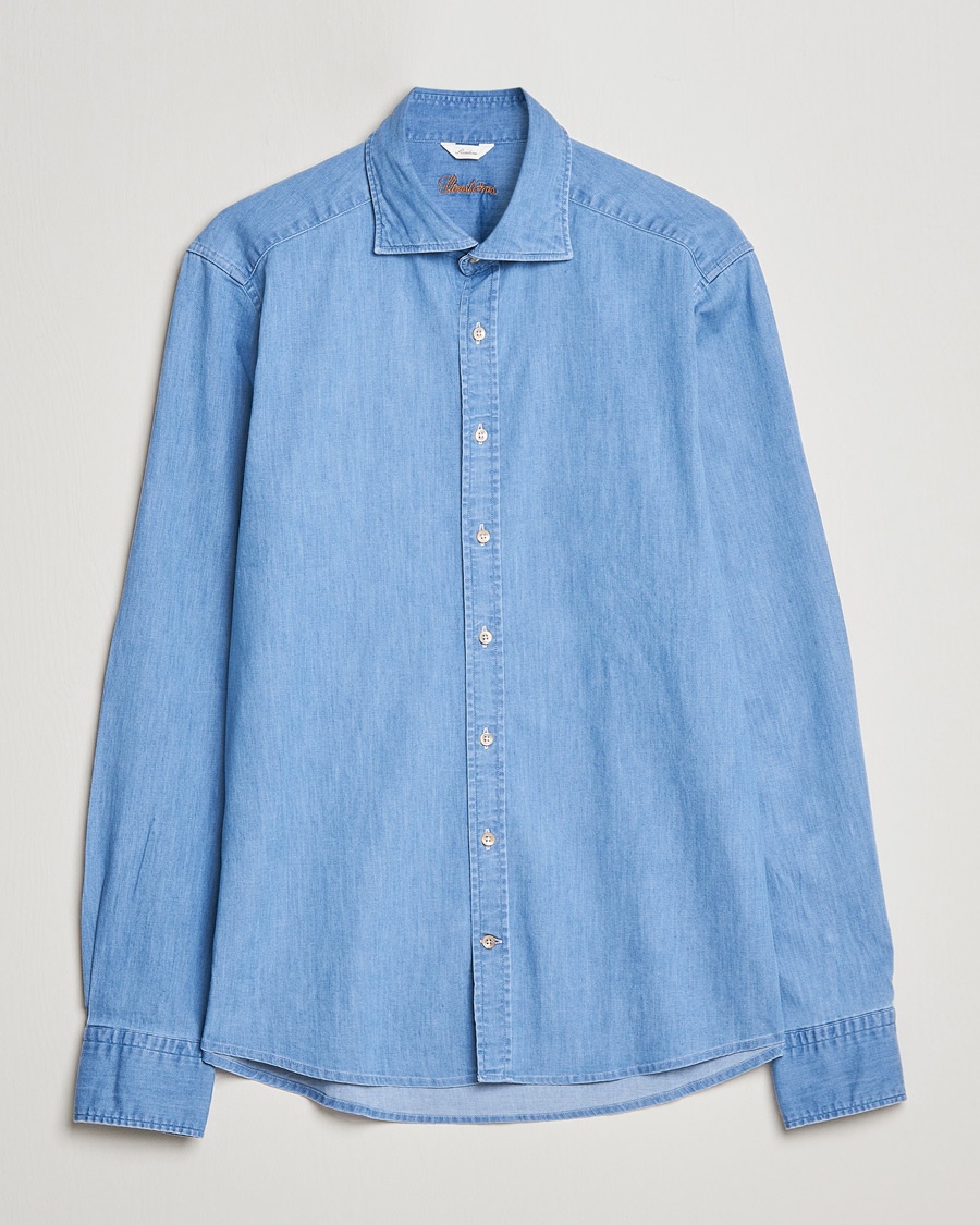 Stenströms Slimline Garment Washed Shirt Light Denim – Blue
