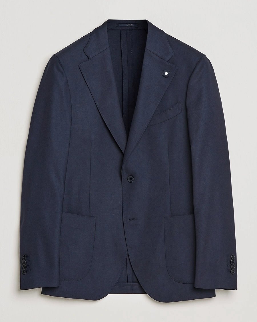 Lardini Patch Pocket Wool Blazer Navy – Blue
