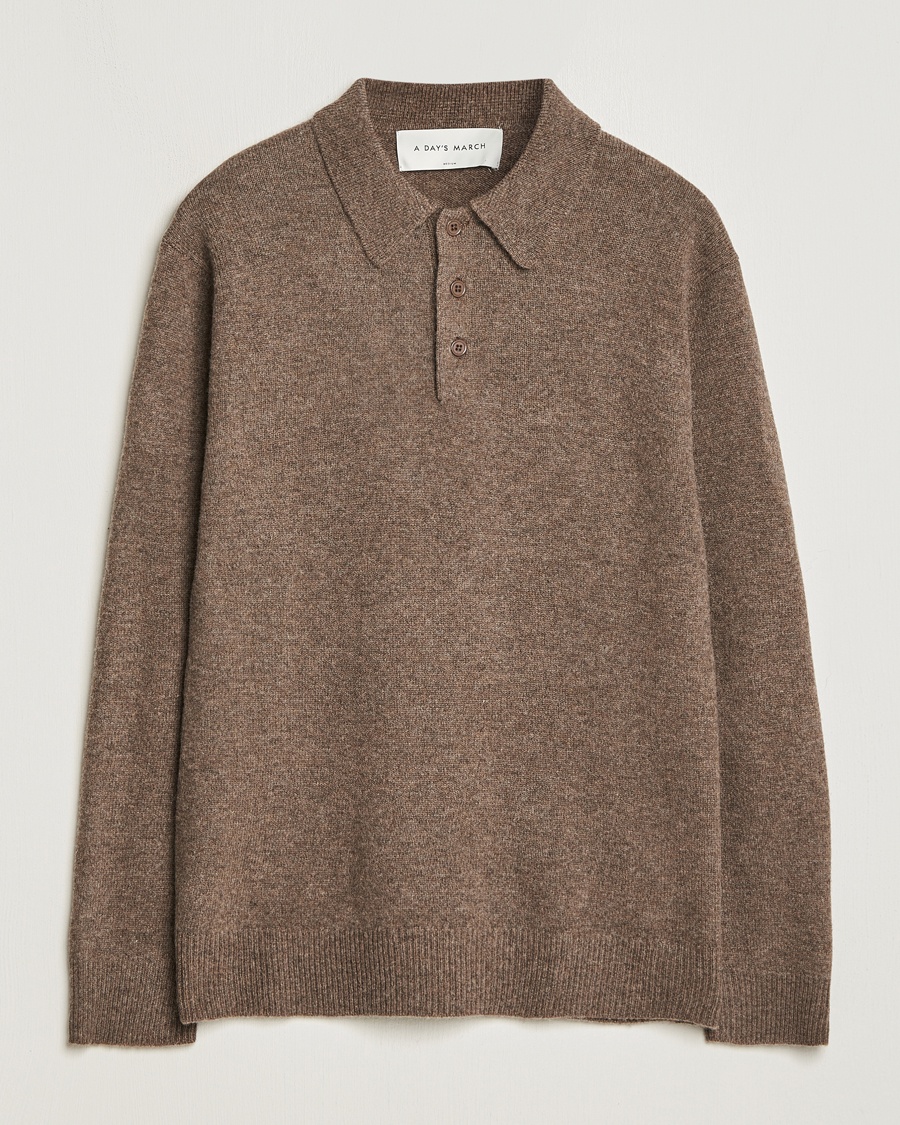 A Day's March Avoch Lambswool Polo Dark Taupe – Brown