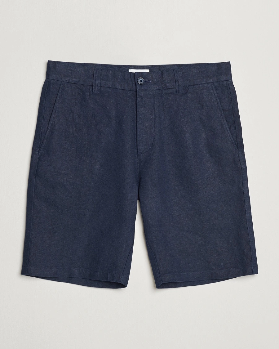 NN07 Crown Linen Shorts Navy Blue – Blue