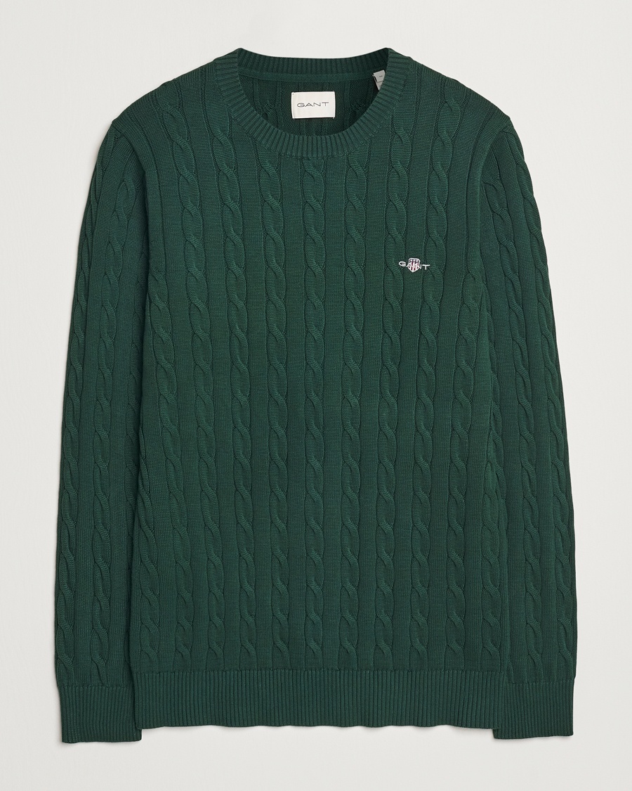 GANT Cotton Cable Crew Neck Tartan Green – Green